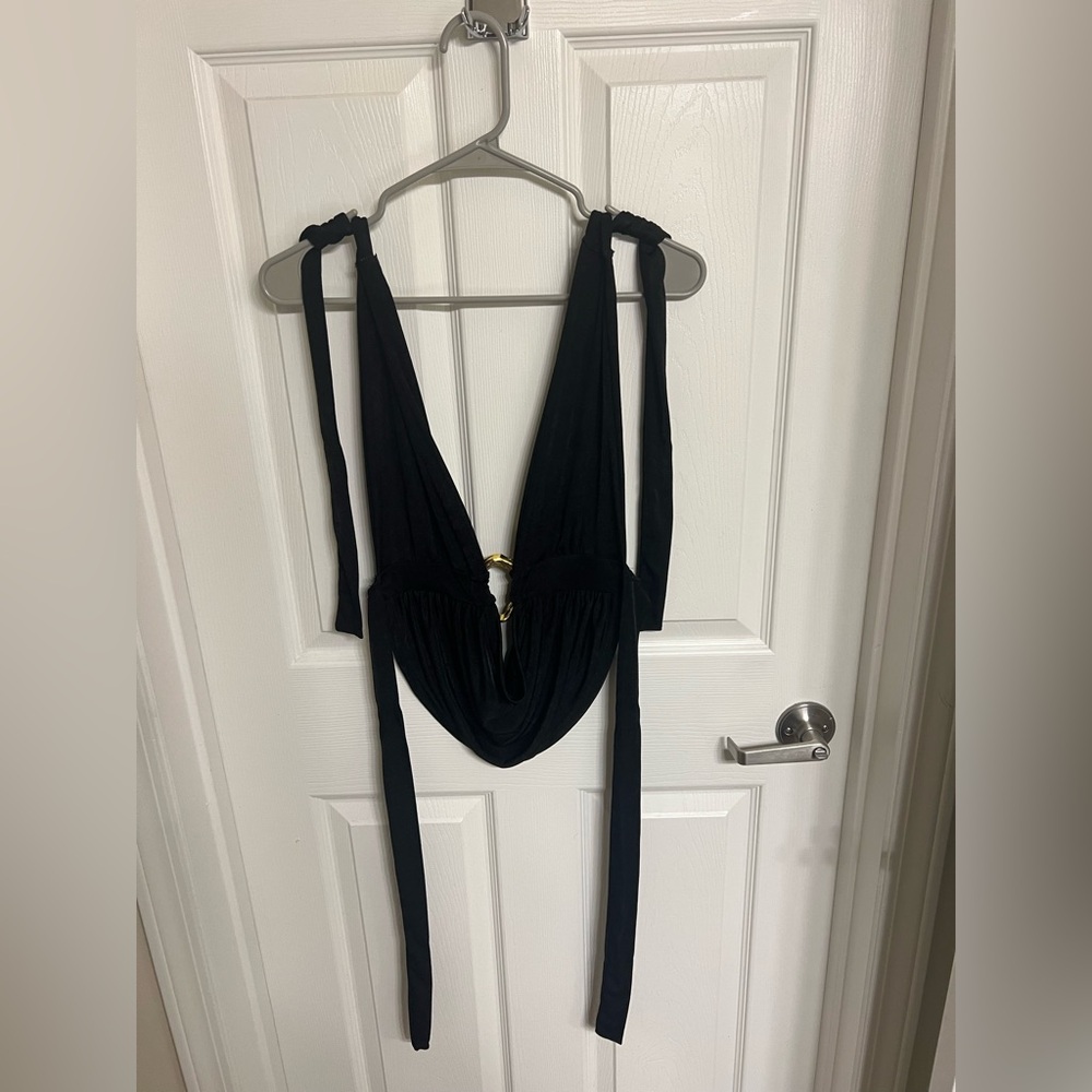 Women’s Backless Halter Top with Gold Hardwear